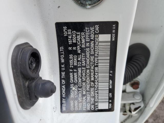 SHHFK7H54HU404198 - 2017 HONDA CIVIC EX WHITE photo 12