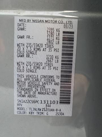 5N1AZ2CS6PC131103 - 2023 NISSAN MURANO SL GRAY photo 12