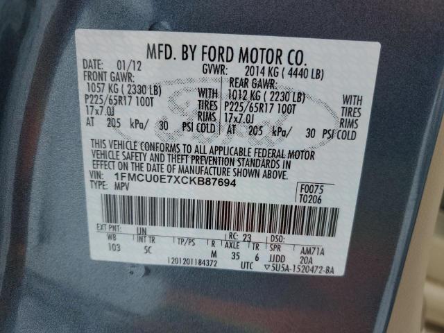 1FMCU0E7XCKB87694 - 2012 FORD ESCAPE LIMITED BLUE photo 13