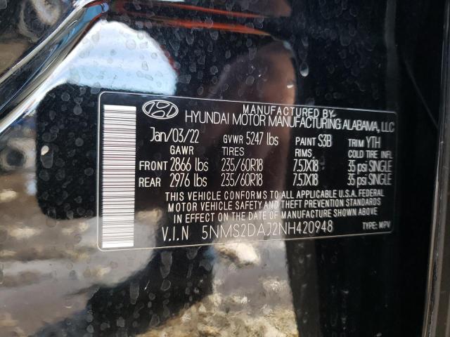 5NMS2DAJ2NH420948 - 2022 HYUNDAI SANTA FE SEL Սև լուսանկար 13