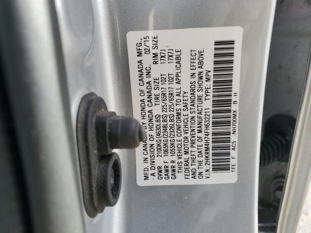 2HKRM4H74FH632211 - 2015 HONDA CR-V EXL SILVER photo 13