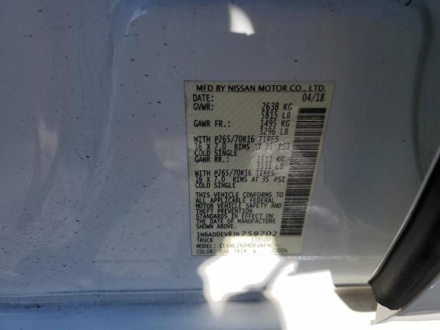 1N6AD0EV8JN758702 - 2018 NISSAN FRONTIER S WHITE photo 12