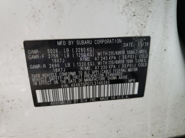 4S4BTGPD7L3146265 - 2020 SUBARU OUTBACK TOURING LDL Սպիտակ լուսանկար 13