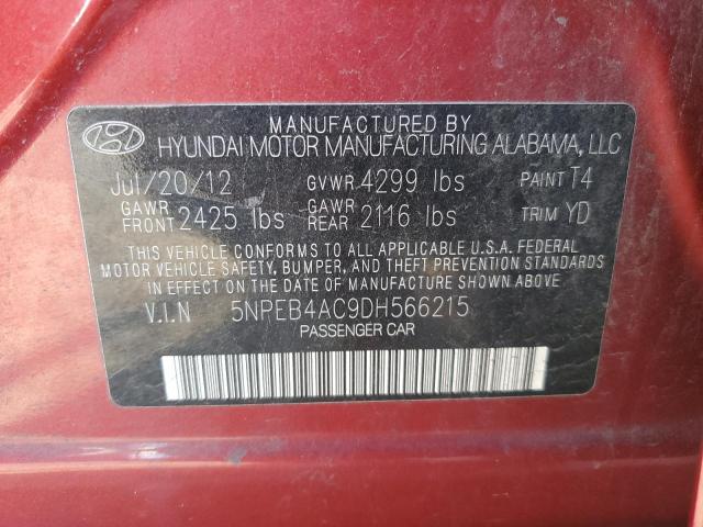 5NPEB4AC9DH566215 - 2013 HYUNDAI SONATA GLS RED photo 12