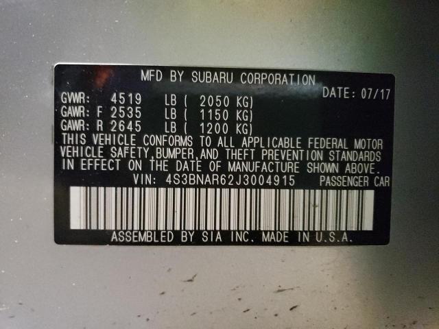 4S3BNAR62J3004915 - 2018 SUBARU LEGACY SPORT SILVER photo 12