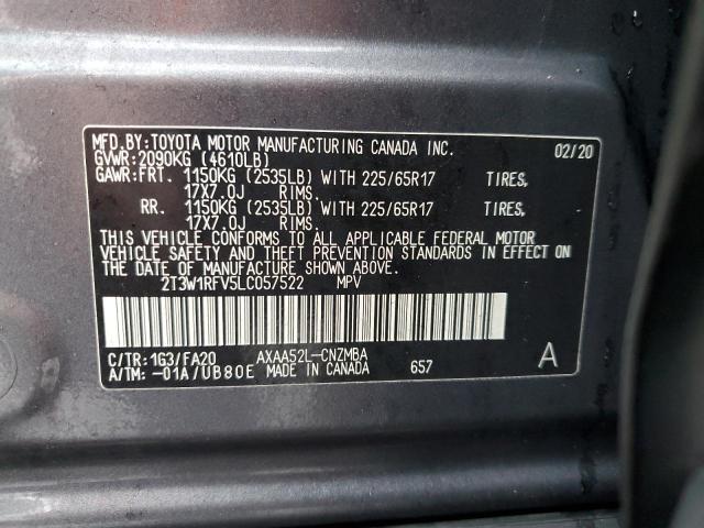 2T3W1RFV5LC057522 - 2020 TOYOTA RAV4 XLE GRAY photo 13