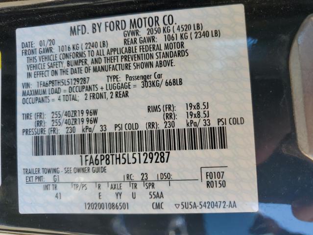 1FA6P8TH5L5129287 - 2020 FORD MUSTANG BLACK photo 12