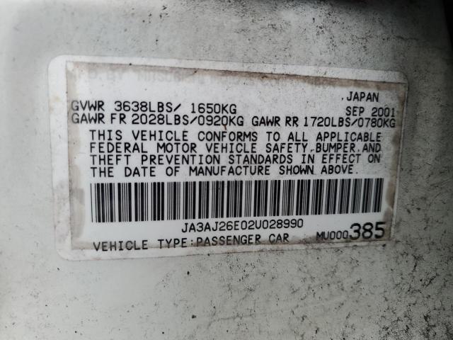 JA3AJ26E02U028990 - 2002 MITSUBISHI LANCER ES WHITE photo 12