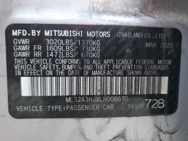 ML32A3HJXLH008670 - 2020 MITSUBISHI MIRAGE ES SILVER photo 12