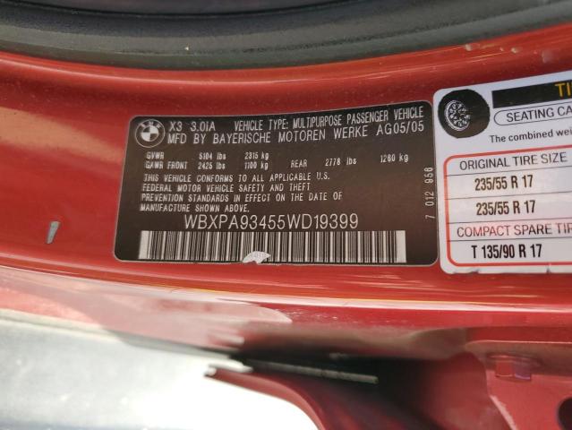 WBXPA93455WD19399 - 2005 BMW X3 3.0I RED photo 13