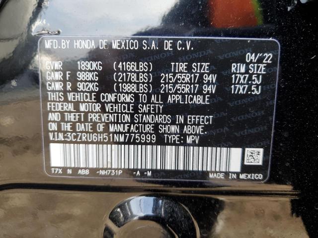 3CZRU6H51NM775999 - 2022 HONDA HR-V EX BLACK photo 13