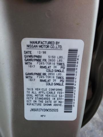 JN8AR07Y0XW350505 - 1999 NISSAN PATHFINDER LE Gümüş foto 12