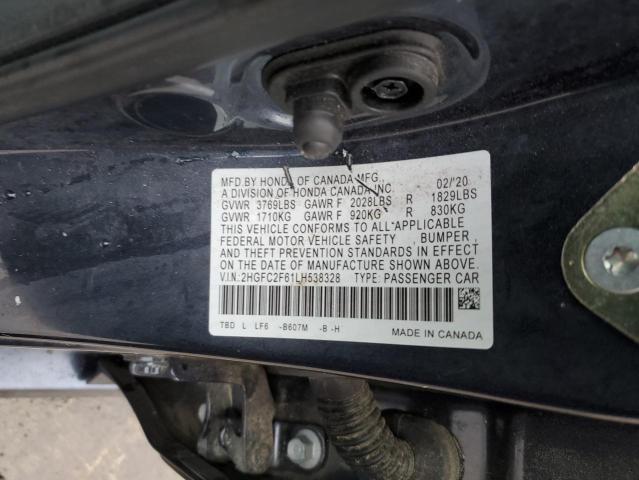 2HGFC2F61LH538328 - 2020 HONDA CIVIC LX BLACK photo 12