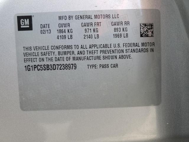 1G1PC5SB3D7238979 - 2013 CHEVROLET CRUZE LT SILVER photo 12