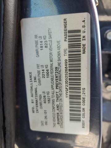 1YVGF22D525268499 - 2002 MAZDA 626 ES BLUE photo 12