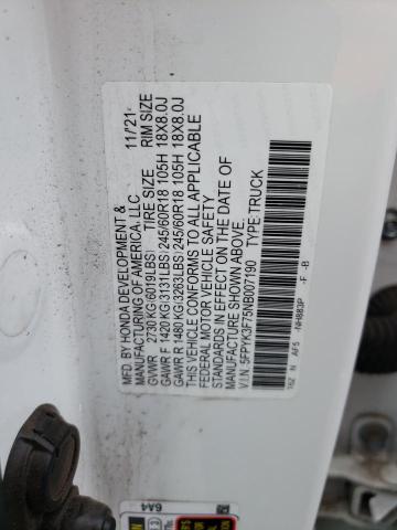 5FPYK3F75NB007190 - 2022 HONDA RIDGELINE RTL WHITE photo 13