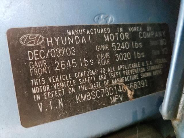 KM8SC73D14U668391 - 2004 HYUNDAI SANTA FE GLS BLUE photo 13