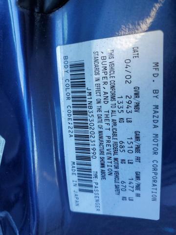 JM1NB353020231990 - 2002 MAZDA MX-5 MIATA BASE BLUE photo 12