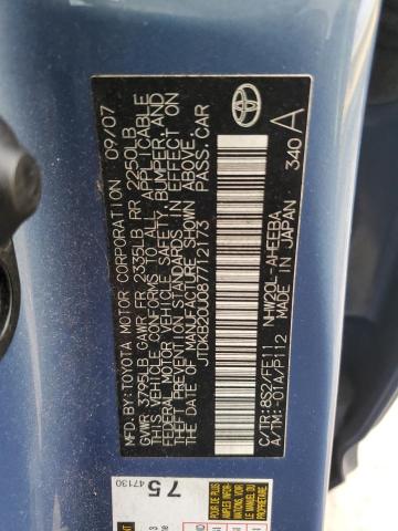 JTDKB20U087712173 - 2008 TOYOTA PRIUS BLUE photo 12