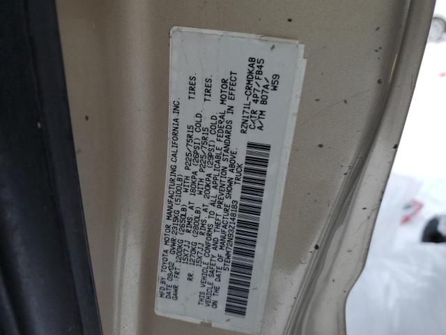 5TEWM72N93Z148183 - 2003 TOYOTA TACOMA XTRACAB TAN photo 12