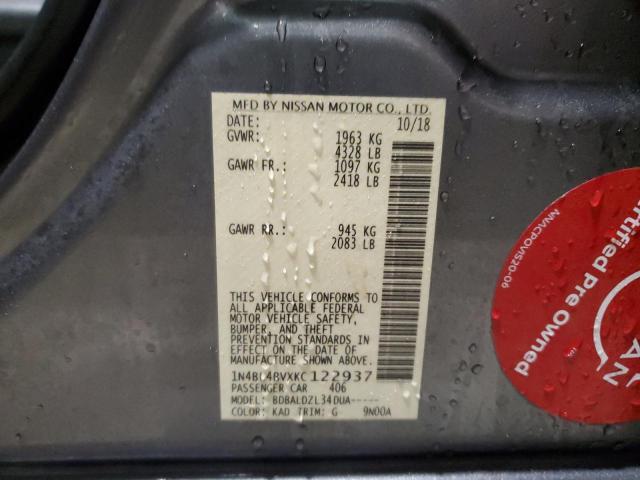 1N4BL4BVXKC122937 - 2019 NISSAN ALTIMA S GRAY photo 12