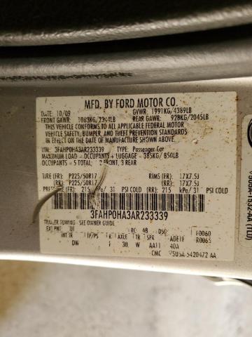 3FAHP0HA3AR233339 - 2010 FORD FUSION SE SILVER photo 12