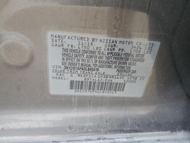 3N1CN7AP4GL845419 - 2016 NISSAN VERSA S GRAY photo 12