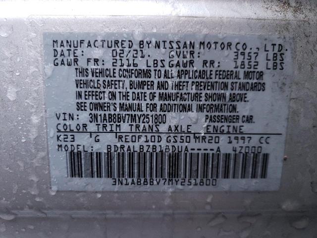 3N1AB8BV7MY251800 - 2021 NISSAN SENTRA S SILVER photo 12