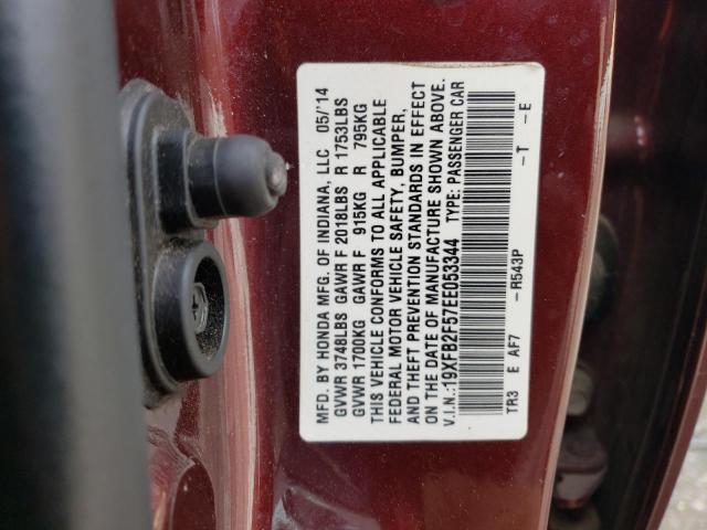 19XFB2F57EE053344 - 2014 HONDA CIVIC LX BURGUNDY photo 12