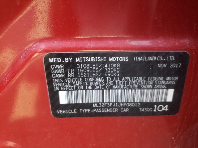 ML32F3FJ1JHF08012 - 2018 MITSUBISHI MIRAGE G4 ES RED photo 10