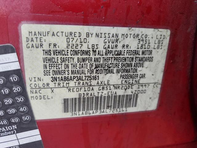 3N1AB6AP3AL725161 - 2010 NISSAN SENTRA 2.0 RED photo 13