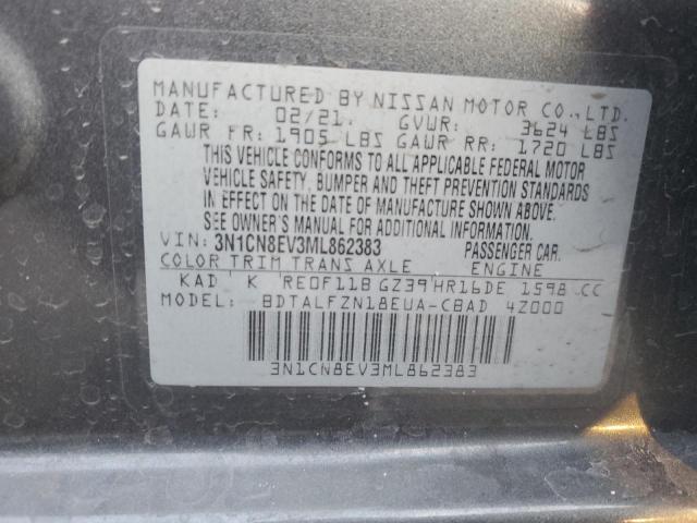 3N1CN8EV3ML862383 - 2021 NISSAN VERSA SV GRAY photo 12