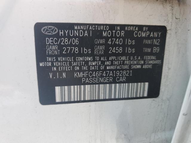 KMHFC46F47A192821 - 2007 HYUNDAI AZERA SE WHITE photo 13