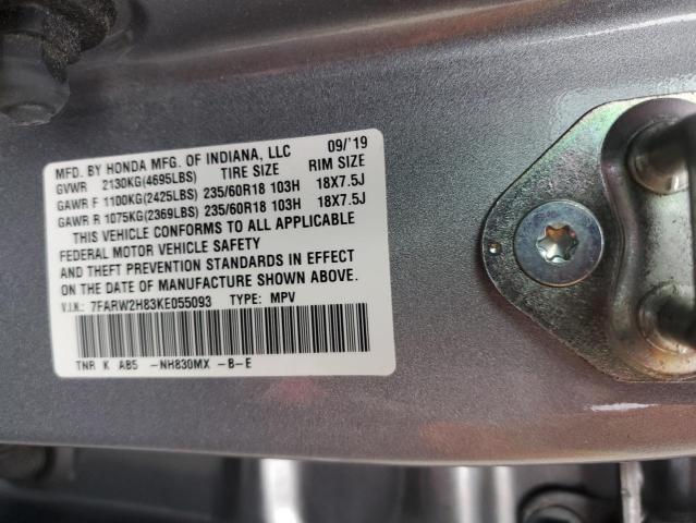 7FARW2H83KE055093 - 2019 HONDA CR-V EXL SILVER photo 12