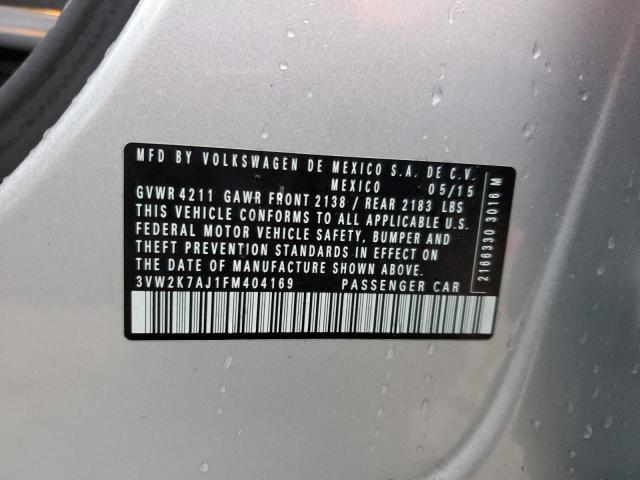 3VW2K7AJ1FM404169 - 2015 VOLKSWAGEN JETTA BASE 银色 照片 12