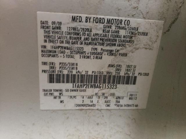 1FAHP2EW8AG115323 - 2010 FORD TAURUS SEL WHITE photo 12