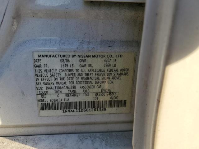 1N4AL11D66C261388 - 2006 NISSAN ALTIMA S WHITE photo 12