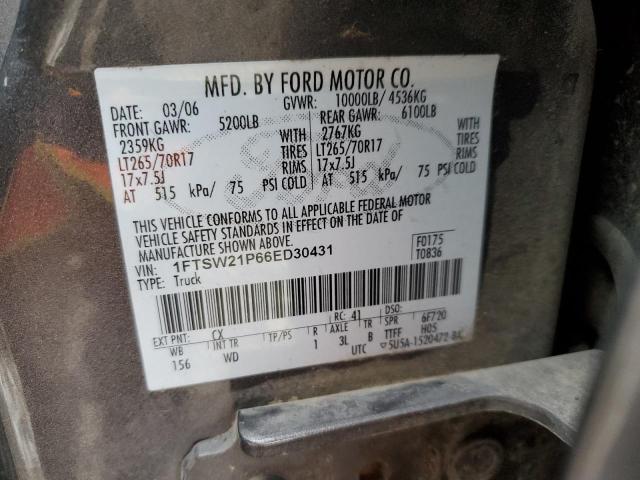 1FTSW21P66ED30431 - 2006 FORD F250 SUPER DUTY GRAY photo 12