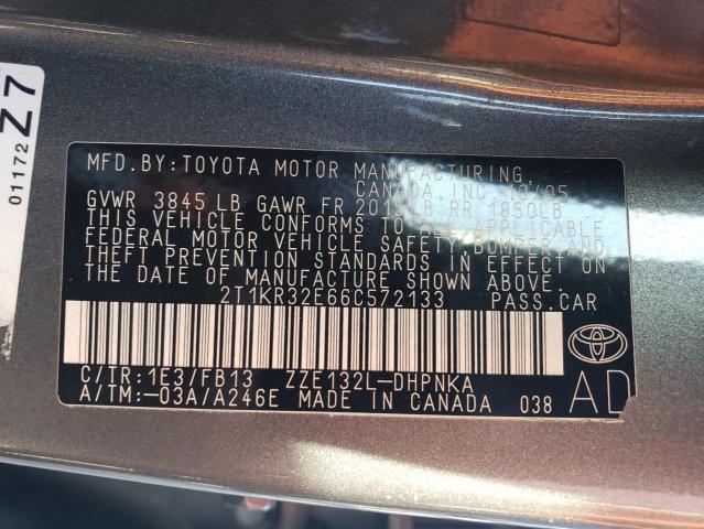 2T1KR32E66C572133 - 2006 TOYOTA COROLLA MA XR GRAY photo 12