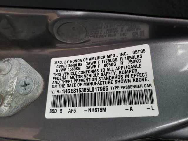 1HGES16365L017965 - 2005 HONDA CIVIC DX VP Boz foto 12