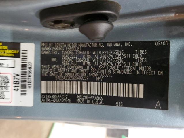 5TDZA23C56S499227 - 2006 TOYOTA SIENNA CE BLUE photo 12