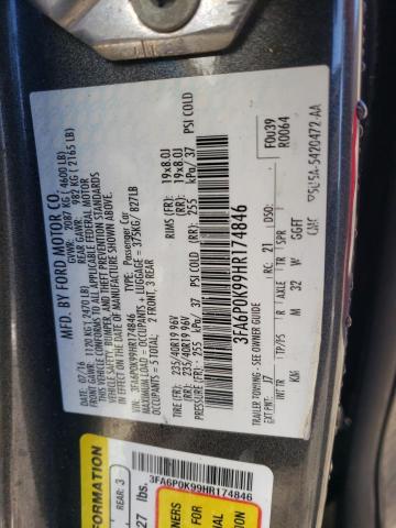 3FA6P0K99HR174846 - 2017 FORD FUSION TITANIUM GRAY photo 12