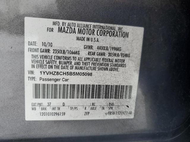 1YVHZ8CH5B5M05098 - 2011 MAZDA 6 I GRAY photo 12