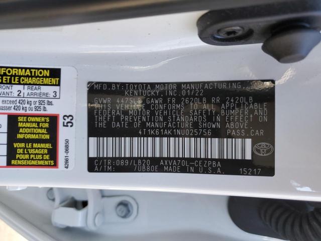 4T1K61AK1NU025756 - 2022 TOYOTA CAMRY XSE WHITE photo 13