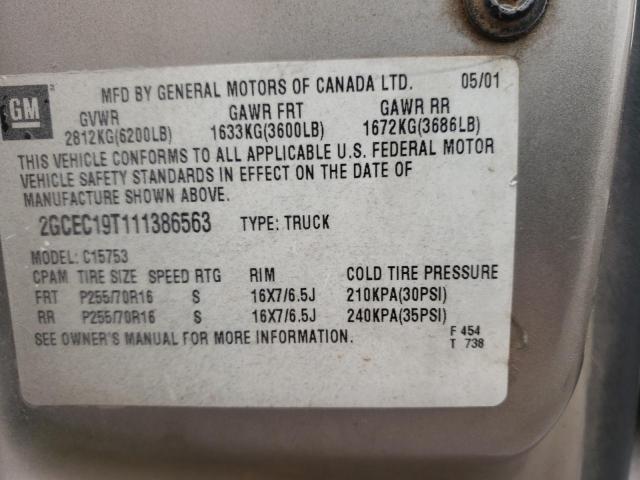 2GCEC19T111386563 - 2001 CHEVROLET SILVERADO TAN photo 12