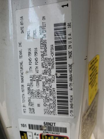 5TFRX5GN5GX073349 - 2016 TOYOTA TACOMA ACCESS CAB თეთრი ფოტო 12