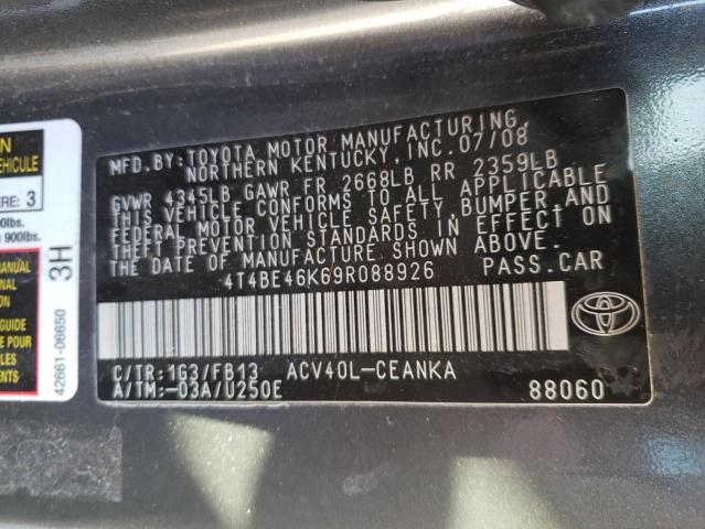 4T4BE46K69R088926 - 2009 TOYOTA CAMRY BASE GRAY photo 12