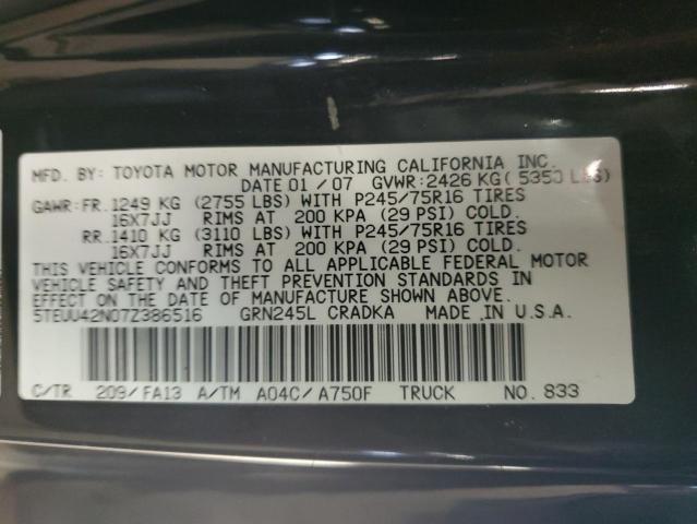 5TEUU42N07Z386516 - 2007 TOYOTA TACOMA ACCESS CAB Қара фото 12