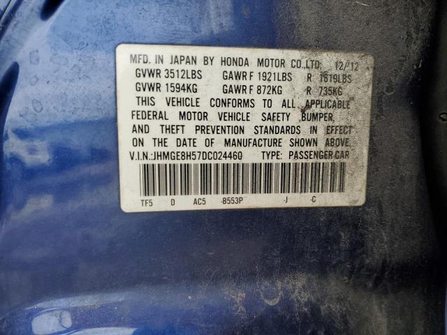 JHMGE8H57DC024460 - 2013 HONDA FIT SPORT BLUE photo 13