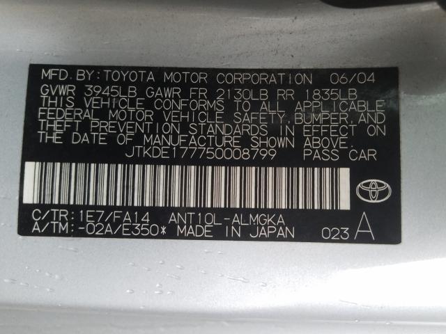 JTKDE177750008799 - 2005 TOYOTA SCION TC 银色 照片 10